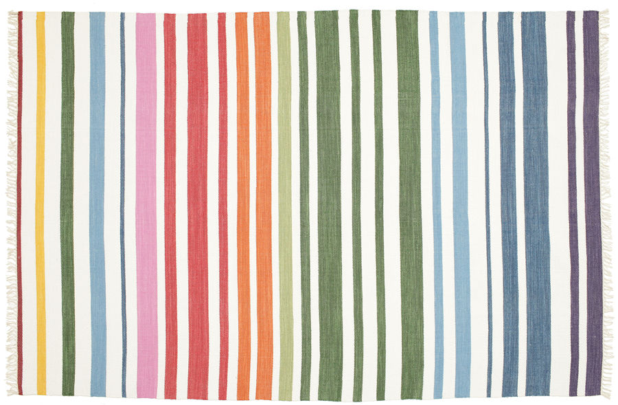 300x200. Белый ковер в яркую полоску. Хлопок