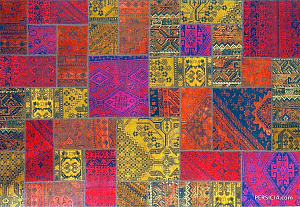 287x194. Персидский ковер пэчворк в ярких цветах: сиреневый, красный, желтый