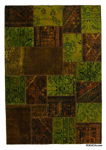 229x158. Персидский ковер-пэчворк оливковый с коричневым